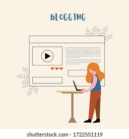 Blogging concept vector illustration in colorful flat style 