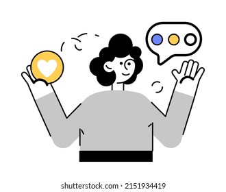 Blogging concept. Woman talk about blog