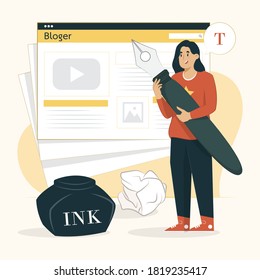 Blogging concept young writer illustration for banner, poster, website, etc.