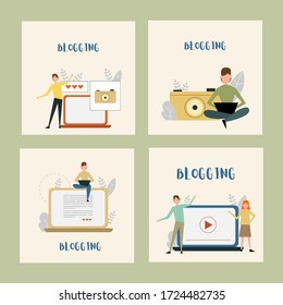 Blogging concepts vector illustrations set for social media in modern, flat style