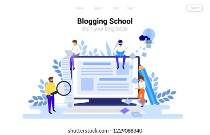 Blogging and copywriting concept. Content management for web page, banner, presentation, social media, posters. Education, news, seminars, tutorials vector illustration