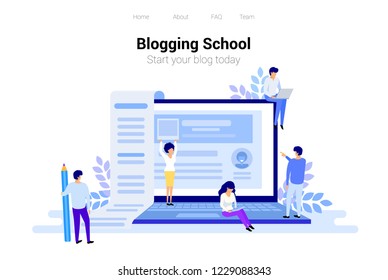 Blogging and copywriting concept. Content management for web page, banner, presentation, social media, posters. Education, news, seminars, tutorials vector illustration