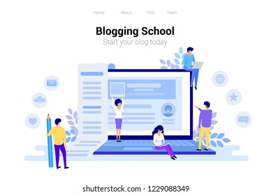 Blogging and copywriting concept. Content management for web page, banner, presentation, social media, posters. Education, news, seminars, tutorials vector illustration