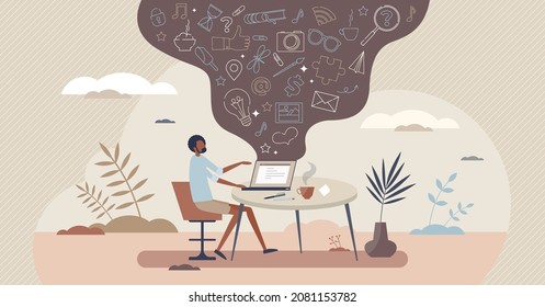 Blogging and creative content editor for online web blog person concept. Writing messages, stories or posts for social media page vector illustration. Social writer and author for a freelance job.