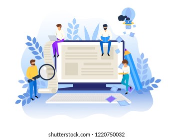Blogging and creative writing concept. Content management for web page, banner, presentation, social media, posters. Education, news, copywriting, seminars, tutorials vector illustration