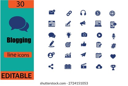 Blogging editable Line Icon Set (Conjunto de ícones de linha editável do blog)