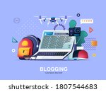 Blogging flat concept with gradients. Quality content creation for social media web template. Network communication, vlogging occupation with camera 3d composition, vector illustration.