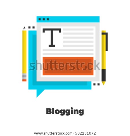 Blogging Flat Icon. Material Design Illustration Concept. Modern Colorful Web Design Graphics. Premium Quality. Pixel Perfect. Bold Line Color Art. Unusual Artwork Isolated on White.