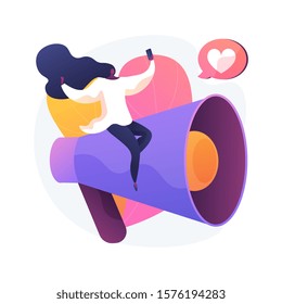 Blogging fun. Content creation, online streaming, video blog. Young girl making selfie for social network, sharing feedback, self promotion strategy Vector isolated concept metaphor illustration