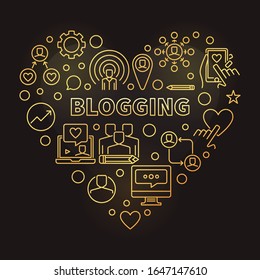Blogging Heart Vektorillustration Konzept goldene Konturgrafik auf dunklem Hintergrund
