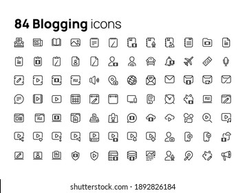 Blogging. High quality concepts of linear minimalistic flat vector icons set for web sites, interface of mobile applications and design of printed products.