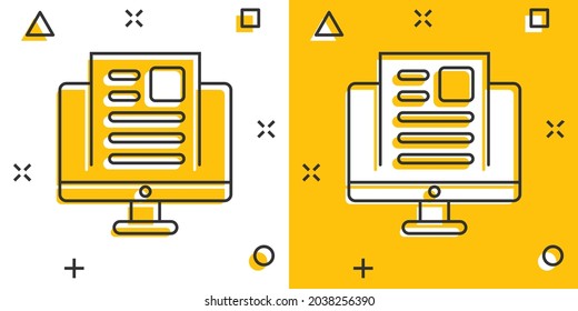 Blogging icon in comic style. Social media communication cartoon vector illustration on white isolated background. Content splash effect business concept.