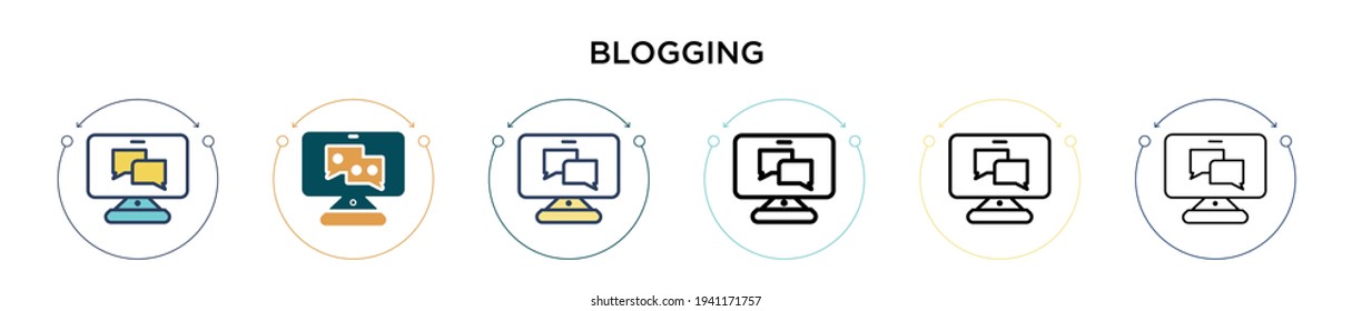 Icono de blogueo en estilo relleno, delgado, contorno y trazo. Ilustración vectorial de dos iconos vectoriales de colores y negros se puede usar para móviles, ui, web