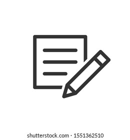 Blogging icon in flat style. Document with pen vector illustration on white isolated background. Content business concept.