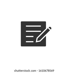 Blogging icon in flat style. Document with pen vector illustration on white isolated background. Content business concept.