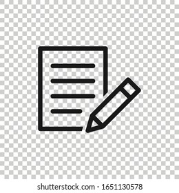 Blogging icon in flat style. Document with pen vector illustration on white isolated background. Content business concept.