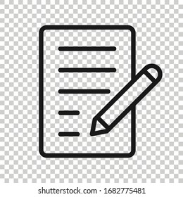 Blogging icon in flat style. Document with pen vector illustration on white isolated background. Content business concept.