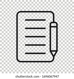 Blogging icon in flat style. Document with pen vector illustration on white isolated background. Content business concept.