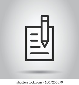 Blogging icon in flat style. Document with pen vector illustration on white isolated background. Content business concept.