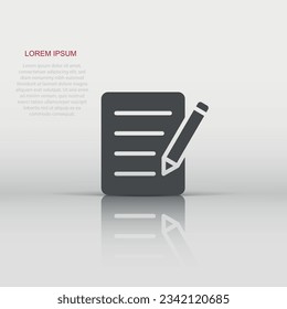 Blogging icon in flat style. Document with pen vector illustration on white isolated background. Content business concept.