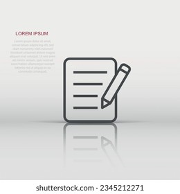 Blogging icon in flat style. Document with pen vector illustration on white isolated background. Content business concept.
