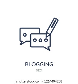 Blogging icon. Blogging linear symbol design from SEO collection. Simple outline element vector illustration on white background.