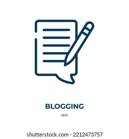 Blogging icon. Linear vector illustration from seo collection. Outline blogging icon vector. Thin line symbol for use on web and mobile apps, logo, print media.