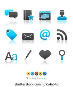 Blogging icon set 4 – Multi Color Series.  Icon set in EPS8 format with high resolution JPEG EPS file contains five color variations in different layers