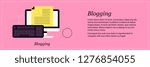 Blogging illustration. Elegant flat style on pink background. Content development, copywriting, text editor.
