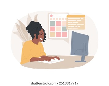 Blogging isolated cartoon vector illustrations. Smiling girl writing a script for a new vlog, creative hobby, leisure time art activity, freelance work, content creation vector cartoon.