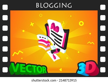 Icono de diseño isométrico de blogs. Ilustración web de vectores. 3.ª colorida concepción
