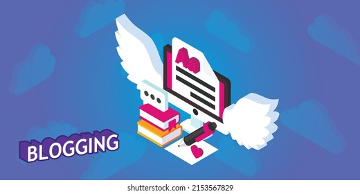 Blogging isometric design icon. Vector web illustration. 3d colorful concept