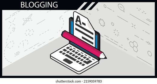 Blogging isometric design icon. Vector web illustration. 3d colorful concept