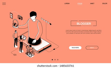Blogging - line design style isometric web banner