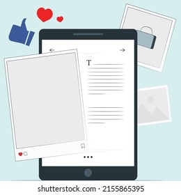 Blogging making video content template. Social network streaming illustration template in mobile phone. Lifestyle blog vector. Blogging template.