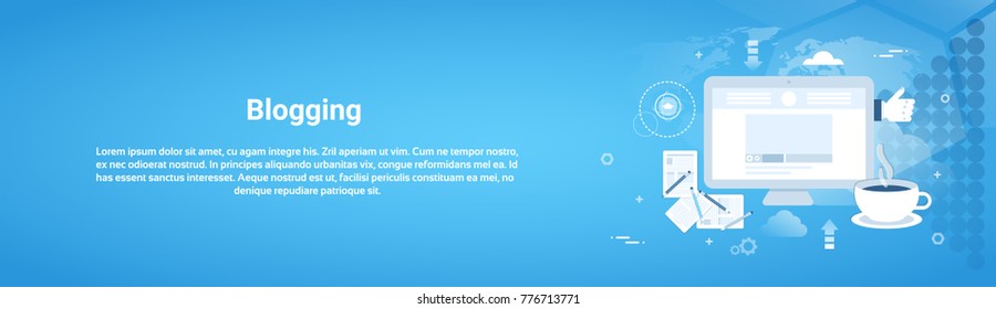 Blogging Management Web Horizontal Banner With Copy Space Flat Vector Illustration