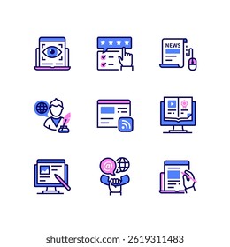 Blogging and media - line design style icons set