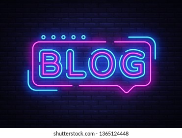 Blogging neon text vector design template. Blog neon logo, light banner design element colorful modern design trend, night bright advertising, bright sign. Vector illustration