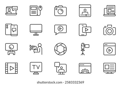 Blogging outline icon set. Post, social media, community, content, website, sharing, create, opinion. Business concept. Web vector infographic in outline icon style.