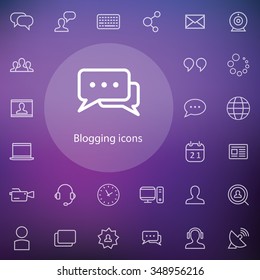 blogging outline, thin, flat, digital icon set for web and mobile