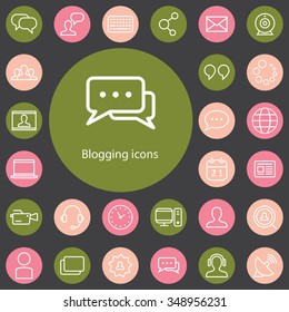 blogging outline, thin, flat, digital icon set for web and mobile