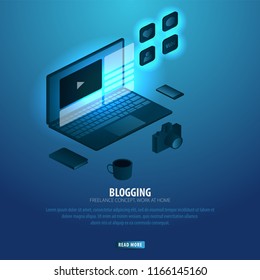 Blogging and Social Media. Can use for web banner or infographics. Freelance concept. Work at home