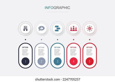 blogging, social media, Comments, followers, Social Media Sharing, icons Infographic design layout design template. Creative presentation concept with 5 steps