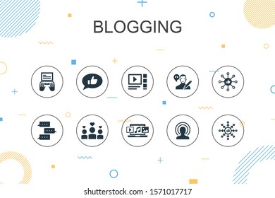 blogging trendy Infographic template. Thin line design with social media, Comments, Blogger, digital content icons