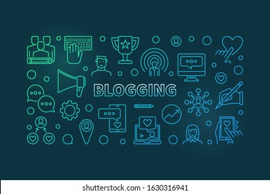 Blogging vector colorful concept linear horizontal illustration or banner