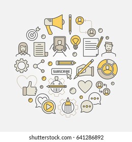 Blogging vector colorful illustration. Vector creative round symbol made with bloggers and blog icons