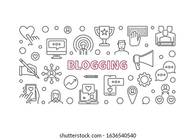 Blogging vector concept horizontal outline illustration or banner