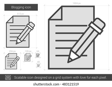 Blogging vector line icon isolated on white background. Blogging line icon for infographic, website or app. Scalable icon designed on a grid system.