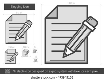 Ícone de linha de vetor de blog isolado no plano de fundo branco. Ícone de linha de blog para infográfico, site ou aplicativo. Ícone escalável projetado em um sistema de grade.