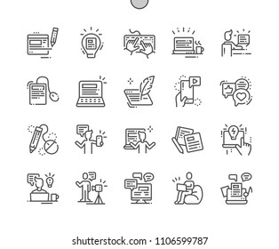 Blogging Well-crafted Pixel Perfect Vector Thin Line Icons 30 2x Grid for Web Graphics and Apps. Simple Minimal Pictogram